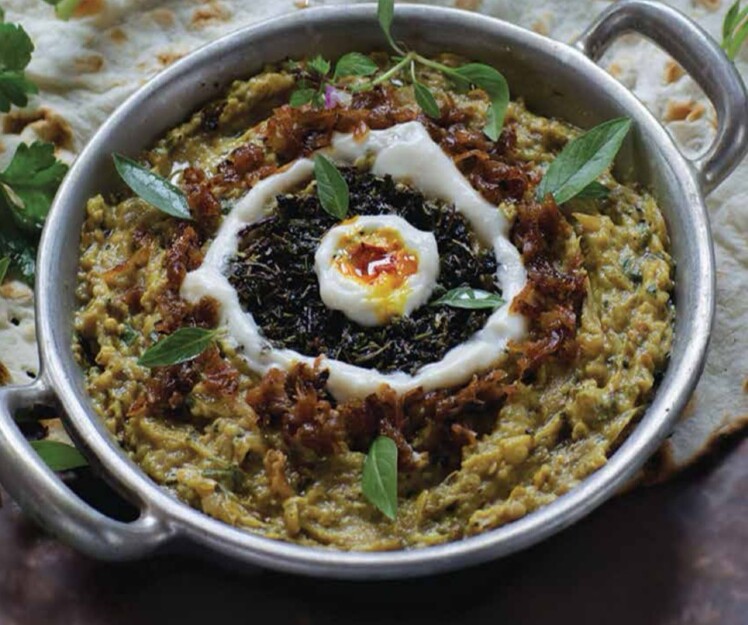 خوراک بادمجان با گردو و نعناع ( EGGPLANT,MINT + WALNUT SPREAD )